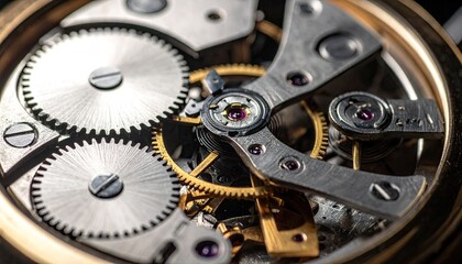 Closeup of Intricate Gold and Silver Watch Gears