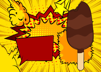Cartoon Ice Cream, comic book cold dessert. Retro vector comics pop art design.