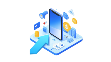Isometric Modern Mobile Marketing Platform for Online Business Growth Illustration
