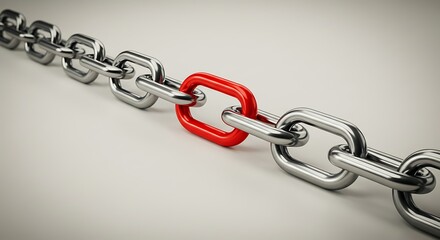 Obraz premium Singular Red Link - A 3D Render of a Metal Chain with a Single Red Link Highlighting Connection and Uniqueness.