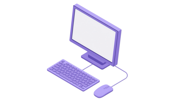 Isometric Style Computer Set With Monitor, Keyboard, and Mouse Illustration