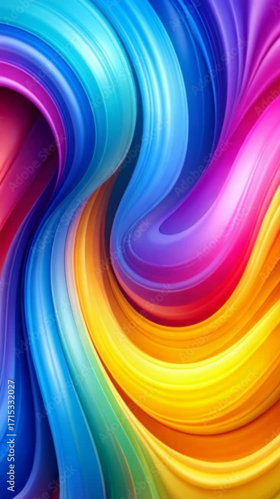 Poster vibrant multicolored abstract flowing shape moving with visual depth and smooth gradients for design