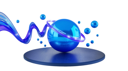Glossy 3D Rendered Abstract Sphere with Swirls on Platform Illustration