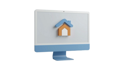 3D Rendered Modern Computer Monitor with House Icon Display Illustration
