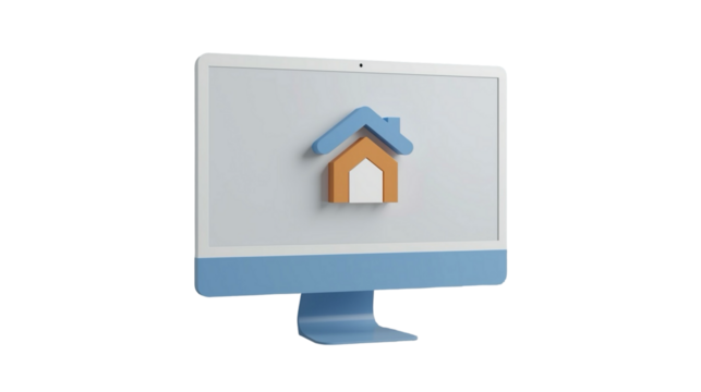 3D Rendered Modern Computer Monitor with House Icon Display Illustration