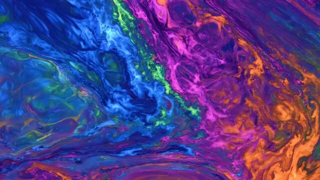 Seamlessly looping video of a psychedelic rainbow liquid energy swirl with vibrant, flowing patterns creative, swirl, flowing