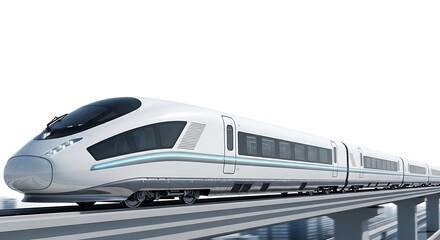 Obraz premium A modern high-speed express train on a viaduct, representing the future of rapid public transport and advanced travel technology