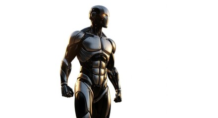 Fototapeta premium Futuristic Cyborg Warrior Isolated on a White Background