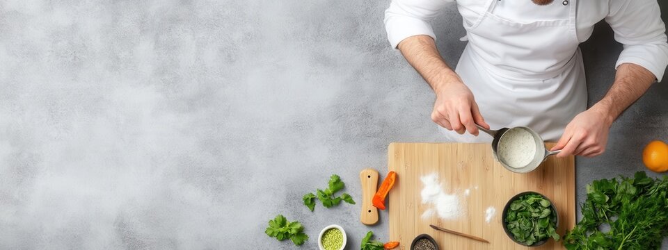 Professional Chef Preparing Ingredients in Modern Kitchen Setting