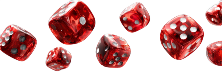 Red Dice Falling on Black and White Background for Gambling and Casino Games