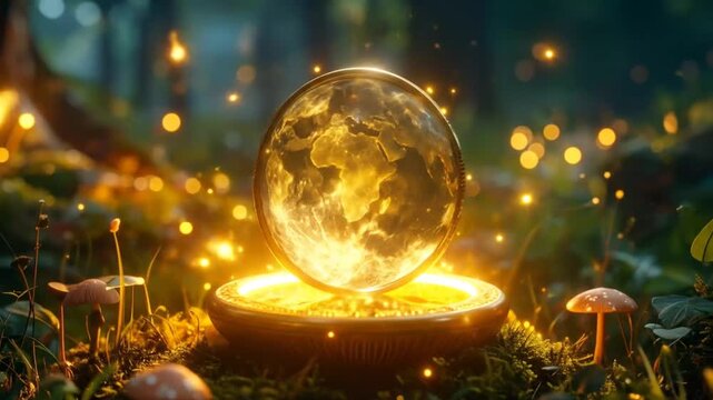 Glowing Orb in Forest: Magical Light and Nature Scene