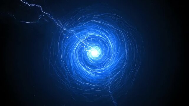 Seamlessly looping video of an electric blue lightning energy swirl with dynamic, crackling pulses abstract, motion, futuristic