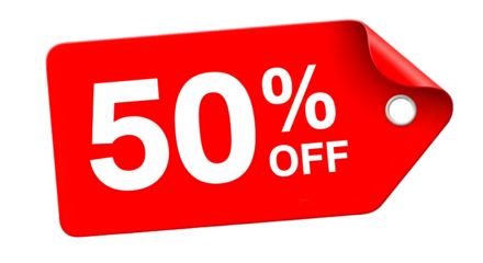Grab 50 percent off now with this sale tag, perfect for attracting customers and boosting sales today