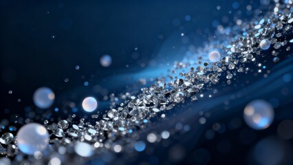 The image shows a stream of sparkling, translucent particles against a deep blue background, suitable for use in the fields of digital art, visual effects, and luxury product promotion.