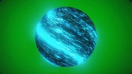 Dynamic glowing blue energy sphere pulsates with futuristic data streams on a vibrant green background - Powered by Adobe