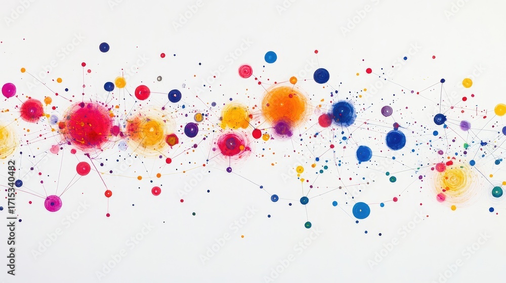 Poster colorful abstract pattern with circles and connecting lines art