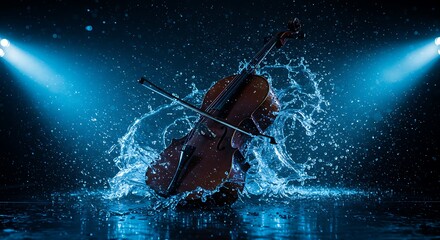 Fototapeta premium Violin Immersed in Liquid Light A Symphony of Water and Sound.