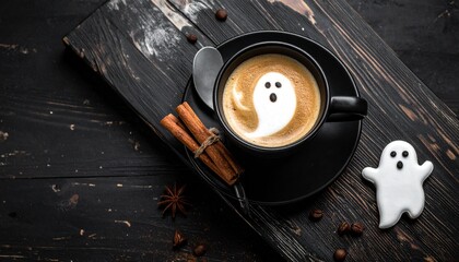 Halloween coffee with ghost foam art