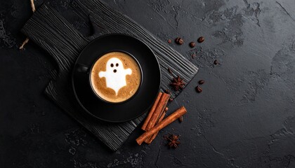 Halloween coffee with ghost foam art
