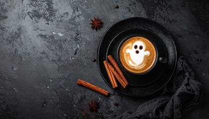 Halloween coffee with ghost foam art