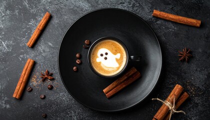 Halloween coffee with ghost foam art