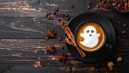 Halloween coffee with ghost foam art