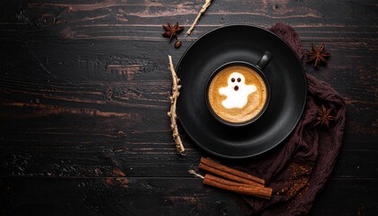Halloween coffee with ghost foam art