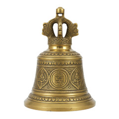 Antique brass prayer bell for religious rituals isolated PNG with Transparent Background