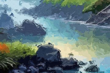 Various oil paintings, flowers, lakes, landscapes, villages, houses, suns, cats, dogs, chrysanthemums, roses, peonies, forests