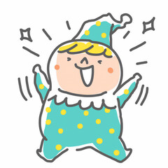 A cheerful and energetic cartoon character dressed in a polka dot outfit is joyfully dancing with excitement and a big smile on its face radiating happiness	