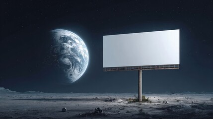 Empty billboard on the moon with Earth
