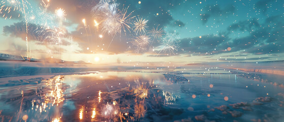 新年を祝う冬の夜の打ち上げ花火
