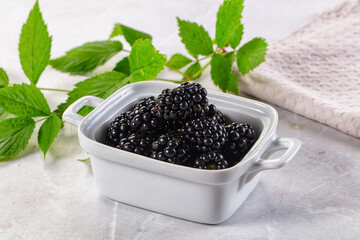 Raw sweet juicy blackberry in the bowl