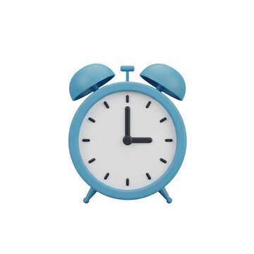 Blue 3D Alarm Clock Showing 3O' Clock on White Background time 3o'clock isolated on a transparent background