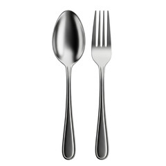 Polished Silver Spoon and Fork Set on Black Background cutlery transparent isolated on a transparent background