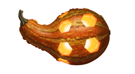 Gourd with Hexagon Shaped Lanterns Glowing Against Black Backdrop