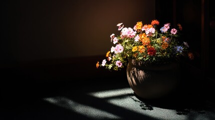 Fototapeta premium Flowers in a pot, bathed in light