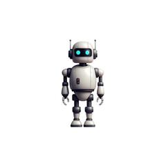 Futuristic white robot with glowing blue eyes and antennas android technology isolated on a transparent background