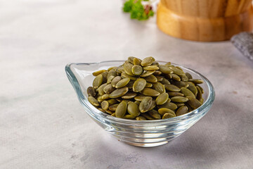 Fresh green pumpkin peeled seeds