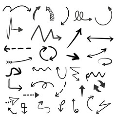 Hand drawn black arrows collection in various style , arrows collection 