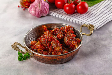Roasted chicken hearts with vegetables