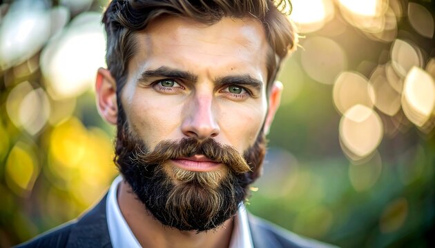 Bearded man with green eyes