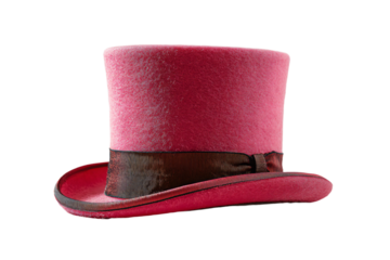 a pink top hat with a brown band