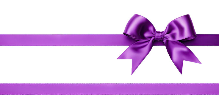 Purple ribbon with a purple bow on a transparent background