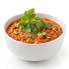 Fototapeta premium A vibrant bowl of delicious, hot tomato soup is isolated on a white background, perfect for a healthy and traditional lunch or dinner