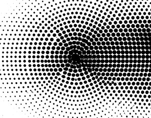 Abstract black and white halftone pattern with radial gradient.