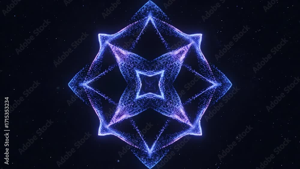 Wall mural seamlessly looping video showcasing glowing cosmic particles forming complex geometric patterns and 
