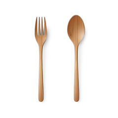 A wooden fork and spoon set against a transparent background