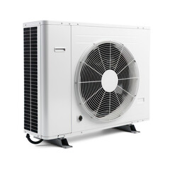 Fototapeta premium A white air conditioner unit with a black fan on a transparent background