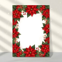 Festive Christmas Greeting Card with Poinsettias and Golden Accents